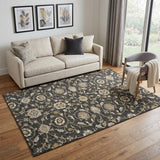 5' X 8' Black Ivory And Gray Moroccan Washable Area Rug With UV Protection