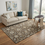 5' X 8' Chocolate Ivory And Gray Moroccan Washable Area Rug With UV Protection