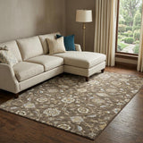 8' X 10' Chocolate Ivory And Gray Moroccan Washable Area Rug With UV Protection