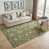 5' X 8' Olive Green Gray And Beige Moroccan Washable Area Rug With UV Protection