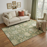 5' X 8' Artichoke Green Beige And Copper Floral Medallion Washable Area Rug With UV Protection