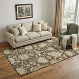 5' X 8' Chocolate Beige And Ivory Floral Medallion Washable Area Rug With UV Protection