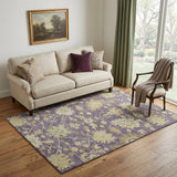 5' X 8' Eggplant Beige And Sage Floral Medallion Washable Area Rug With UV Protection