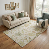 5' X 8' Ivory Beige And Copper Floral Medallion Washable Area Rug With UV Protection