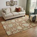 5' X 8' Rust Ivory And Beige Floral Medallion Washable Area Rug With UV Protection