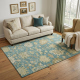 5' X 8' Teal Beige And Copper Floral Medallion Washable Area Rug With UV Protection