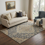 5' X 8' Charcoal Copper And Gray Floral Medallion Washable Area Rug With UV Protection