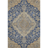 3' X 5' Navy Blue Beige And Gray Floral Medallion Washable Area Rug With UV Protection
