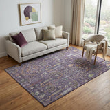 5' X 8' Eggplant Orange And Green Floral Washable Area Rug With UV Protection
