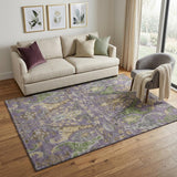 5' X 8' Purple Gray And Olive Green Floral Washable Area Rug With UV Protection