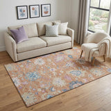 5' X 8' Orange Teal And Pink Floral Washable Area Rug With UV Protection