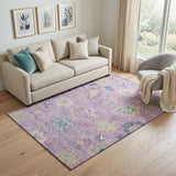 5' X 8' Purple Teal And Gold Floral Washable Area Rug With UV Protection