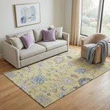 5' X 8' Yellow Blue And Blush Floral Washable Area Rug With UV Protection