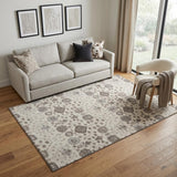 5' X 8' Ivory Brown And Gray Floral Washable Area Rug With UV Protection