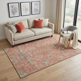 5' X 8' Coral Beige And Taupe Floral Washable Area Rug With UV Protection