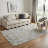 5' X 8' Gray Ivory And Gold Floral Washable Area Rug With UV Protection