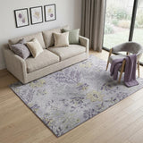 5' X 8' Lavender Gray And Gold Floral Washable Area Rug With UV Protection