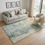 5' X 8' Aqua And Wheat Abstract Washable Area Rug With UV Protection