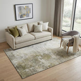 5' X 8' Wheat Ivory And Taupe Abstract Washable Area Rug With UV Protection