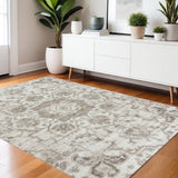 4' X 6' Cream Gray And Light Brown Medallion Area Rug