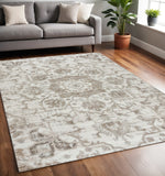 5' X 8' Cream Gray And Light Brown Medallion Area Rug