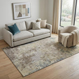 5' X 8' Beige Blue And Gray Abstract Washable Area Rug With UV Protection