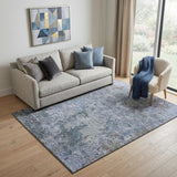 5' X 8' Blue And Gray Abstract Washable Area Rug With UV Protection