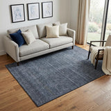 5' X 8' Navy Blue And Beige Geometric Washable Area Rug With UV Protection
