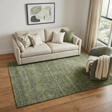 5' X 8' Olive Green And Gray Geometric Washable Area Rug With UV Protection