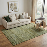 5' X 8' Olive Green And Gray Striped Washable Area Rug With UV Protection