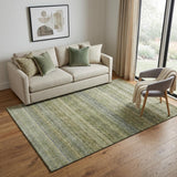 5' X 8' Artichoke Green Gray And Beige Striped Washable Area Rug With UV Protection