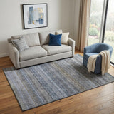 5' X 8' Blue And Gray Striped Washable Area Rug With UV Protection