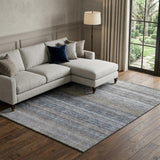 8' X 10' Blue And Gray Striped Washable Area Rug With UV Protection