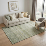5' X 8' Artichoke Green Gray And Beige Striped Washable Area Rug With UV Protection