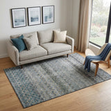 5' X 8' Blue Gray And Beige Striped Washable Area Rug With UV Protection