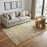 5' X 8' Gold Ivory And Beige Geometric Washable Area Rug With UV Protection