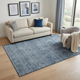5' X 8' Blue And Silver Abstract Washable Area Rug With UV Protection