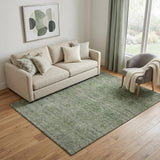 5' X 8' Olive Green And Silver Abstract Washable Area Rug With UV Protection