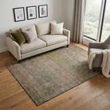 5' X 8' Artichoke Green And Pink Abstract Washable Area Rug With UV Protection