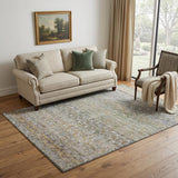 5' X 8' Aqua Gold And Gray Abstract Washable Area Rug With UV Protection
