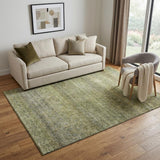 5' X 8' Artichoke Green Gray And Beige Striped Washable Area Rug With UV Protection