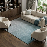8' X 10' Teal And Ivory Geometric Washable Area Rug With UV Protection