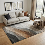 5' X 8' Khaki Ivory And Gray Abstract Washable Area Rug With UV Protection