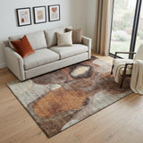 5' X 8' Coffee Beige And Copper Abstract Washable Area Rug With UV Protection