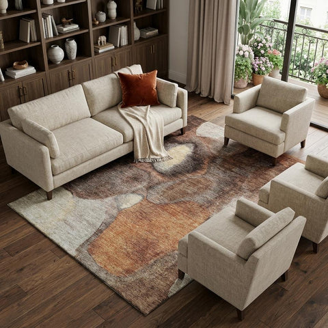 8' X 10' Coffee Beige And Copper Abstract Washable Area Rug With UV Protection