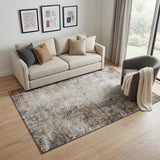 5' X 8' Beige Gray And Copper Abstract Washable Area Rug With UV Protection