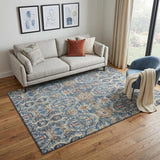 5' X 8' Denim Blue Beige And Copper Medallion Washable Area Rug With UV Protection