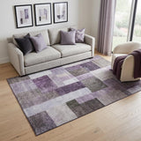 5' X 8' Eggplant Gray And Ivory Geometric Washable Area Rug With UV Protection