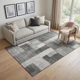 5' X 8' Pewter Gray And Silver Geometric Washable Area Rug With UV Protection