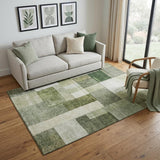 5' X 8' Sage Beige And Gray Geometric Washable Area Rug With UV Protection